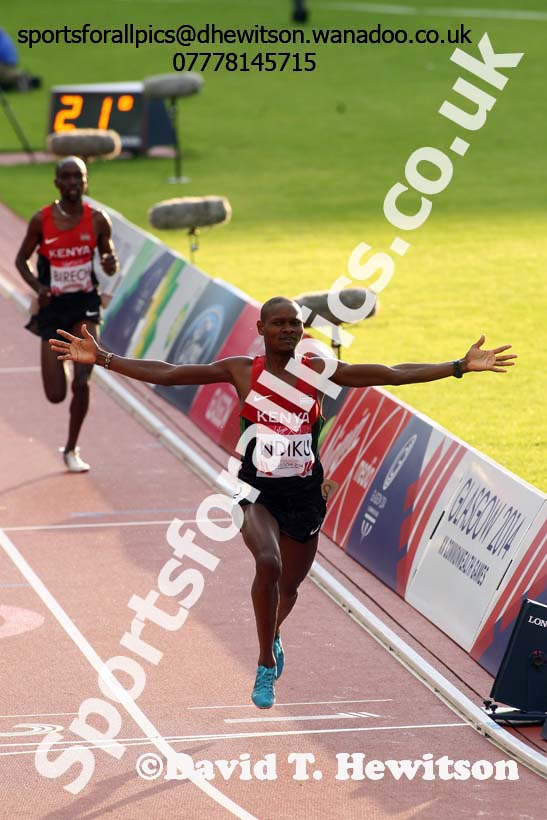 Jonathan Ndiku, (Kenya) wins the 3000 metres steeplechase at the Commonwealth Games, Glasgow. Photo: David T. Hewitson/Sports for All Pics